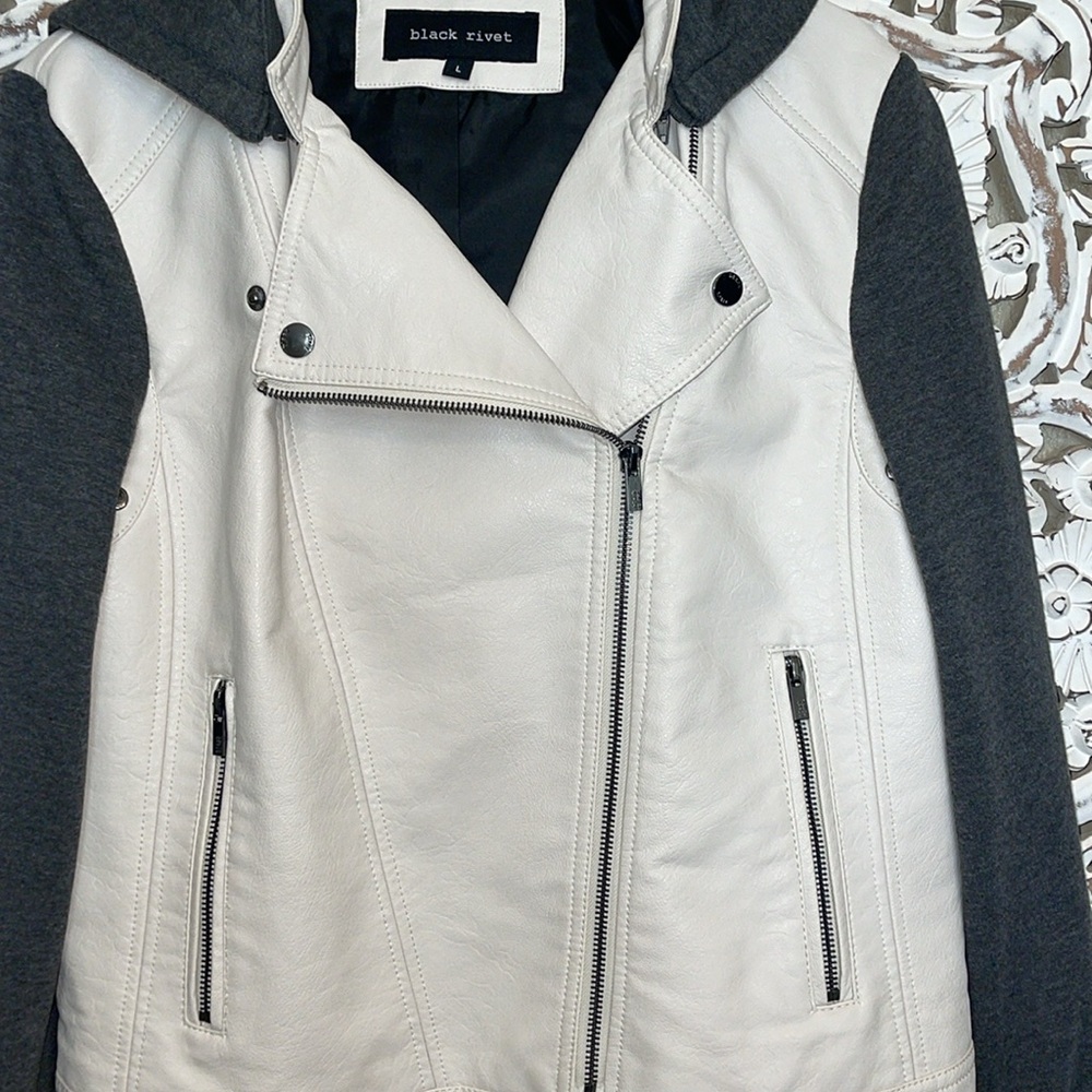 black rivet Moto jacket faux leather L - Picture 2 of 8